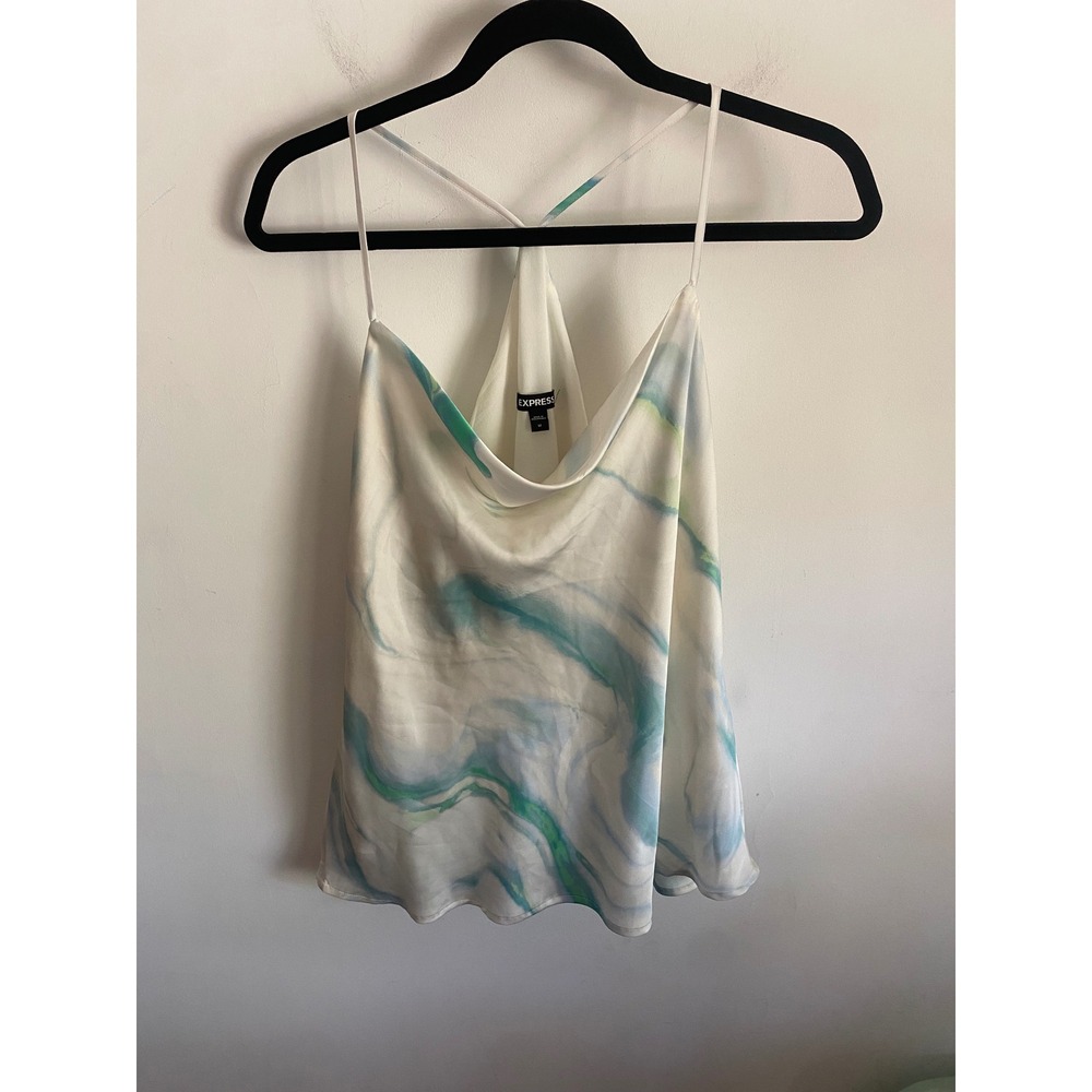 Express Womens Cowl Neck Camisole Top Blue Green Marble Racerback Size M‎